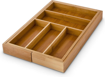 Relaxdays Besteckkasten Bambusholz - Ausziehbar 30-48 cm - Besteckkasten aus Holz.