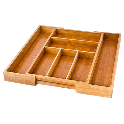 Relaxdays Besteckkasten Bambusholz - Ausziehbar 30-48 cm - Besteckkasten aus Holz.