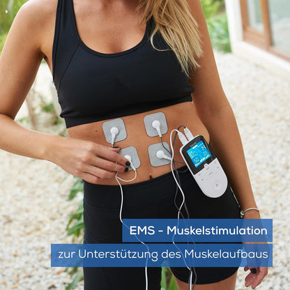 Beurer EM 49 Digital TENS/EMS, poussette de voyage 3 en 1 pour soulager la douleur grâce à la neurostimulation électrique, fonction massage, avec 4 électrodes