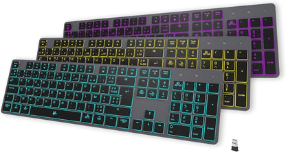 B.FRIENDIT Kabellose Tastatur mit Hintergrundbeleuchtung, wiederaufladbar,USB, leise, 2,4 G
