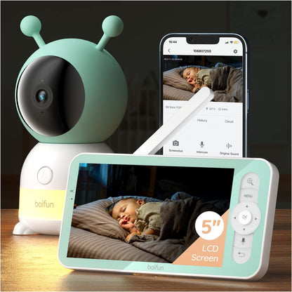 BOIFUN Babyphone mit Kamera 2K/3MP, Intelligentes Nachtlicht, 360 Video Babyfon mit App