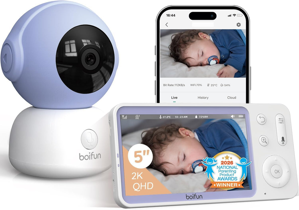BOIFUN  Babyphone mit Kamera WLAN, 5" 2K/3MP Baby Monitor mit App,