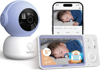 BOIFUN  Babyphone mit Kamera WLAN, 5" 2K/3MP Baby Monitor mit App,