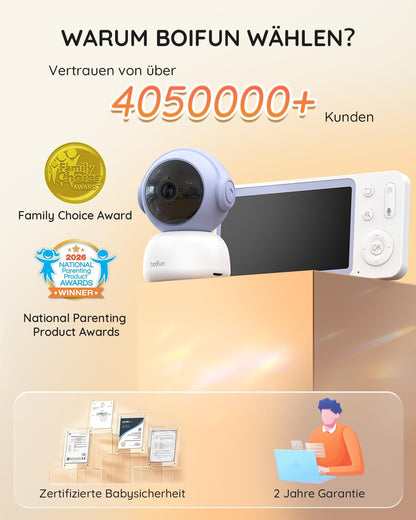 BOIFUN  Babyphone mit Kamera WLAN, 5" 2K/3MP Baby Monitor mit App,