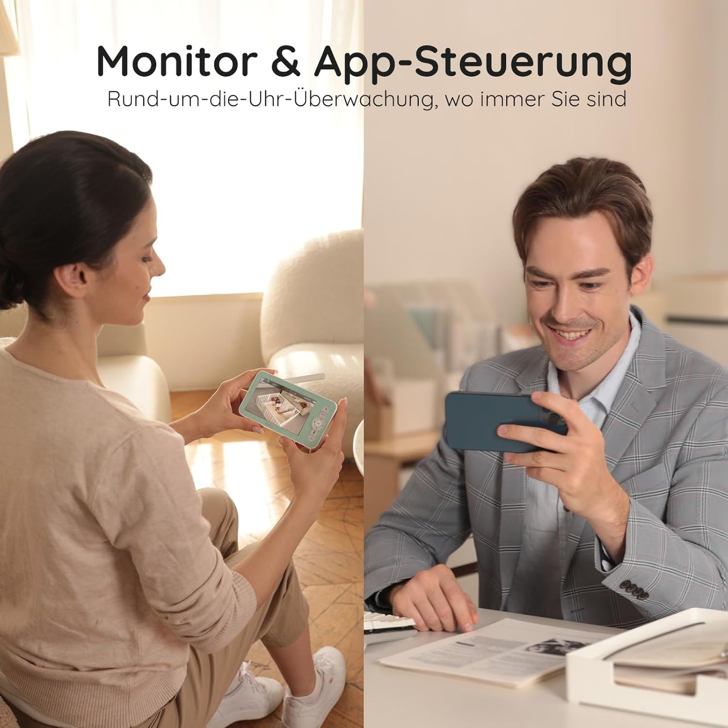 BOIFUN Babyphone mit Kamera 2K/3MP, Intelligentes Nachtlicht, 360 Video Babyfon mit App