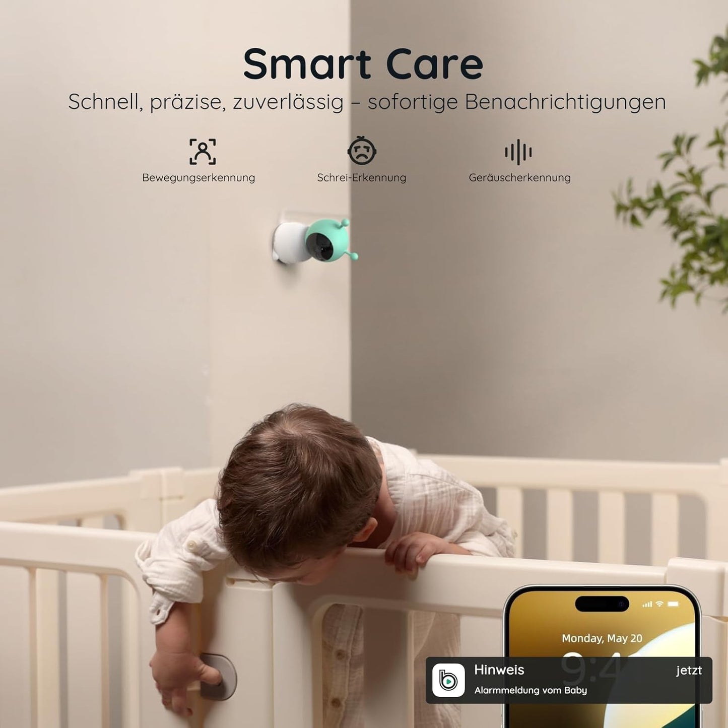 BOIFUN Babyphone mit Kamera 2K/3MP, Intelligentes Nachtlicht, 360 Video Babyfon mit App