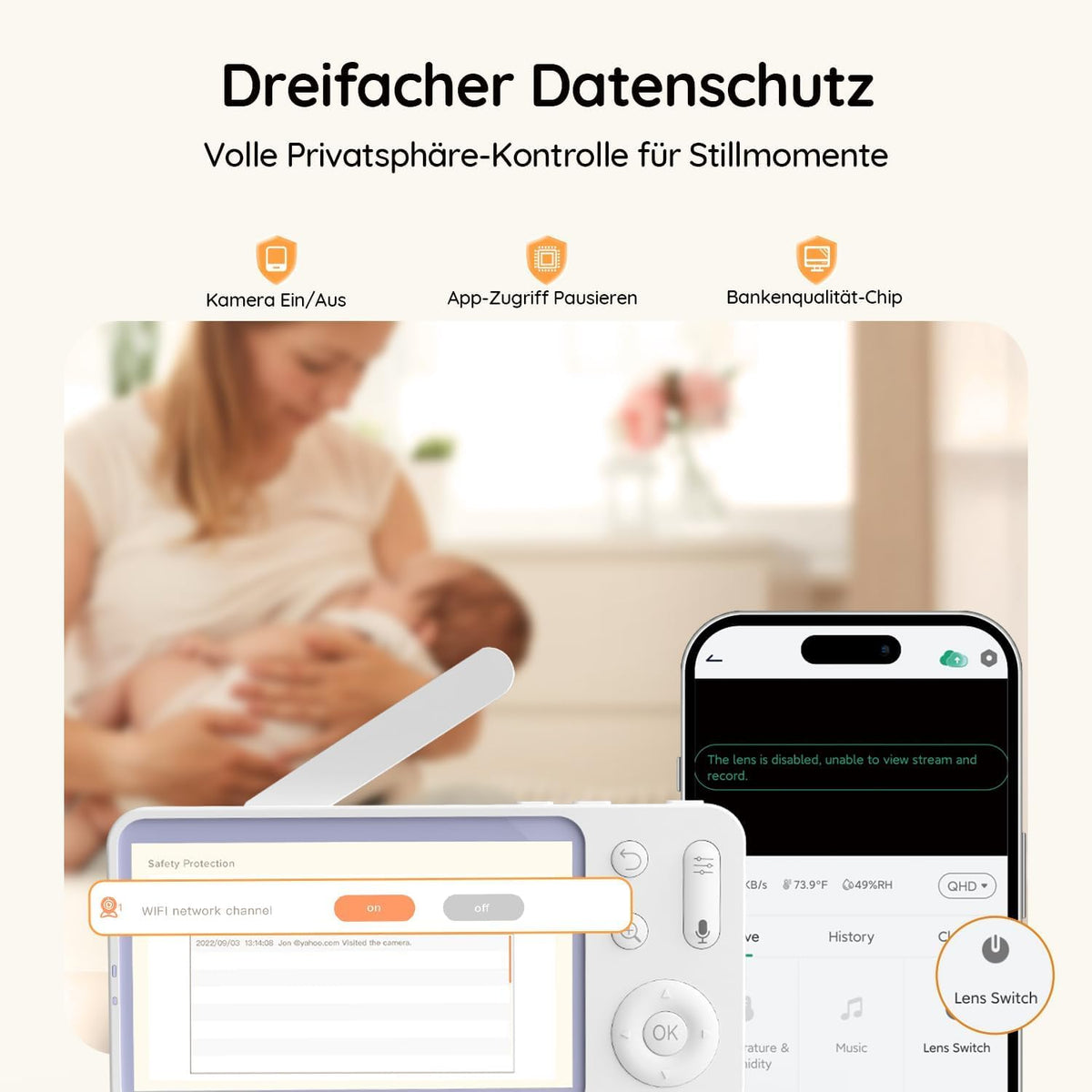 BOIFUN  Babyphone mit Kamera WLAN, 5" 2K/3MP Baby Monitor mit App,