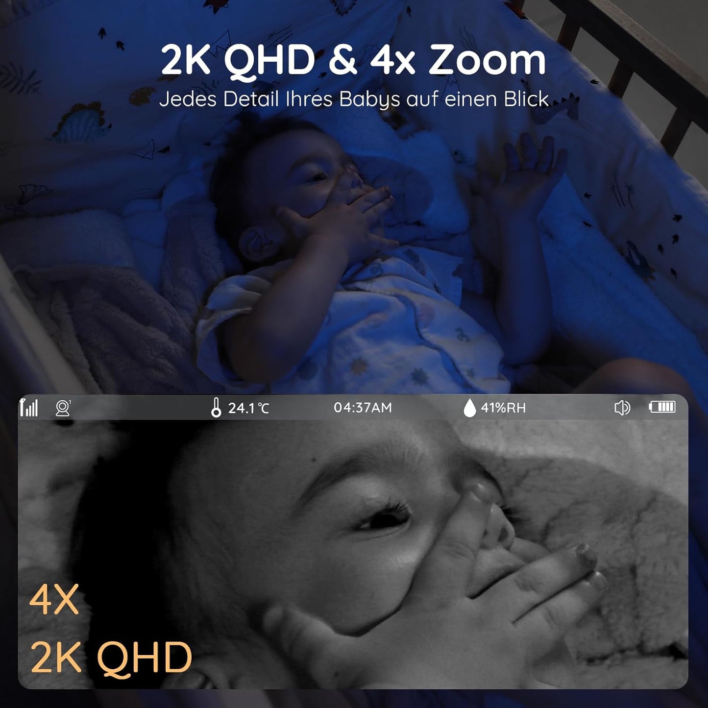 BOIFUN Babyphone mit Kamera 2K/3MP, Intelligentes Nachtlicht, 360 Video Babyfon mit App
