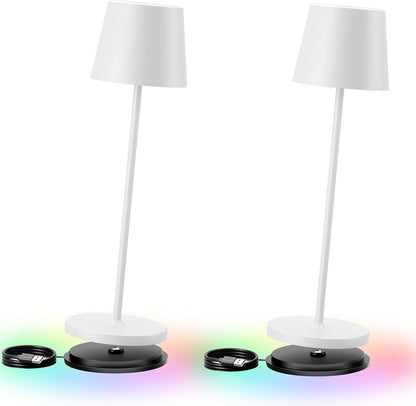 Brightower 2 pièces LED Akku Tischlampe Kabellose, Dimmable Touch Tischleuchte mit USB Charging station