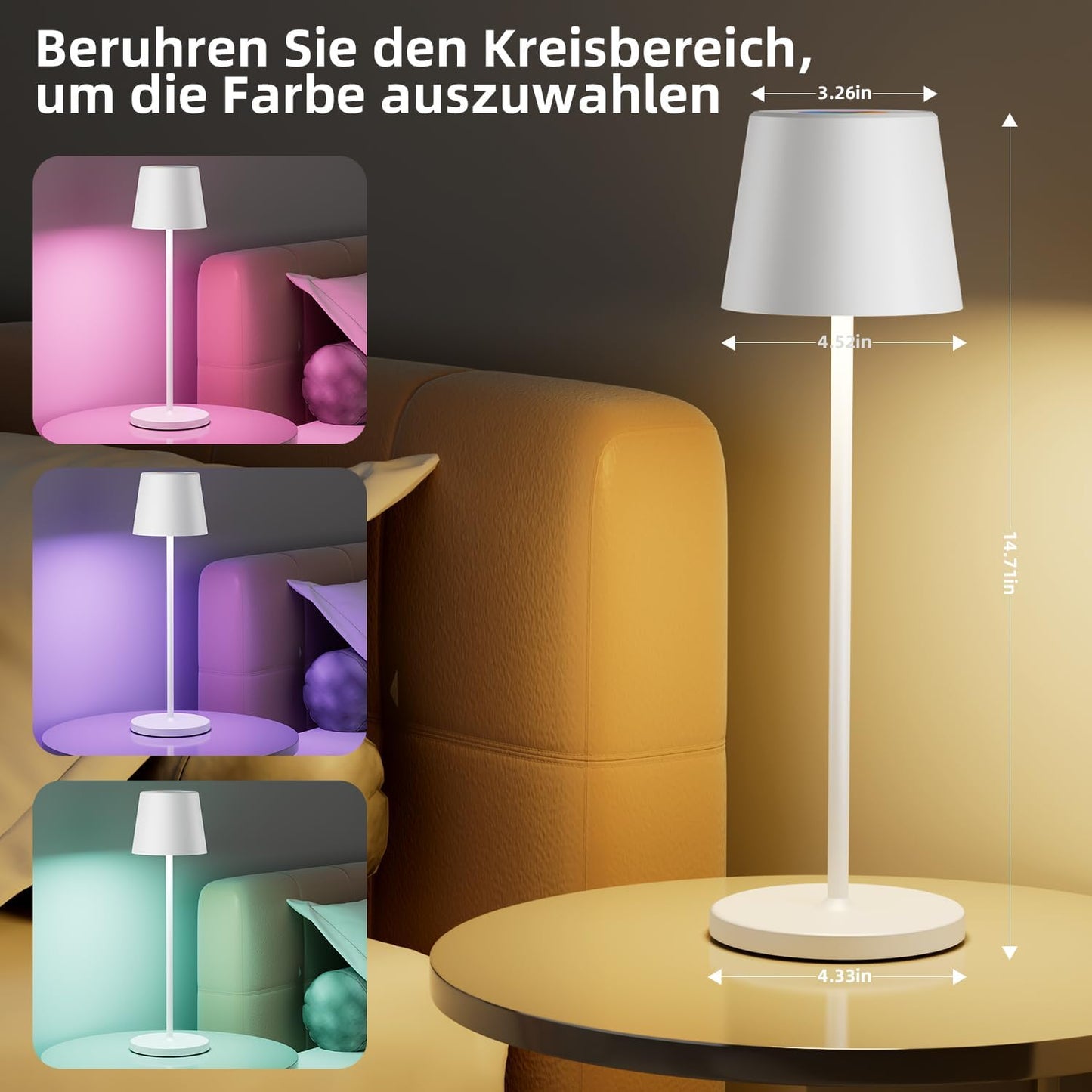 Brightower 2 pièces LED Akku Tischlampe Kabellose, Dimmable Touch Tischleuchte mit USB Charging station
