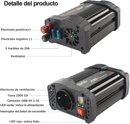 BYGD Auto-Wechselrichter Spannungswandler 200 W, 12 V DC auf 220 V, 230 V AC, mit Adapter