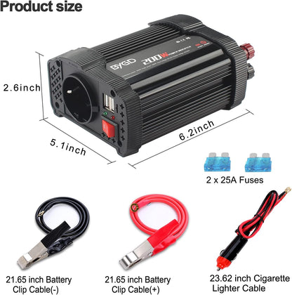 BYGD Auto-Wechselrichter Spannungswandler 200 W, 12 V DC auf 220 V, 230 V AC, mit Adapter