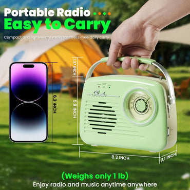 Bingxue Retro Vintage Radio Bluetooth, Portable Am/Fm, (Grün)