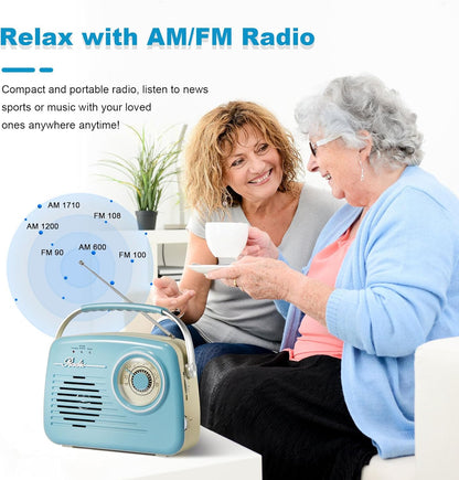 Bingxue Radios Portable Am Fm, Retro Vintage  Bluetooth  SD-Karte AUX USB MP3-Player Blau