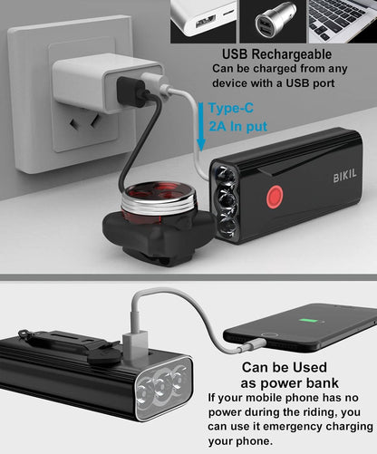 Bikil Fahrradlicht-Set, 6400 mAh, wiederaufladbar,LED  2400 Lumen