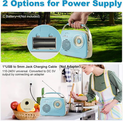 Bingxue Radios Portable Am Fm, Retro Vintage  Bluetooth  SD-Karte AUX USB MP3-Player Blau