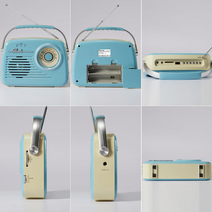 Bingxue Radios Portable Am Fm, Retro Vintage  Bluetooth  SD-Karte AUX USB MP3-Player Blau