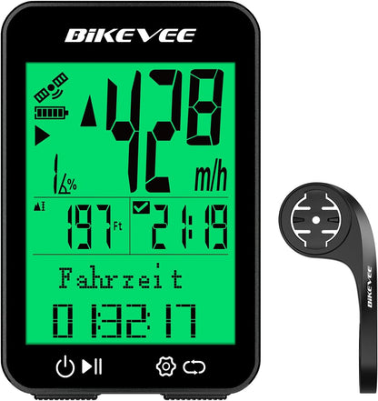 Bikevee GPS Fahrradcomputer Kabellos, 8 Sprachen, Nachtanzeige IPX7 Display