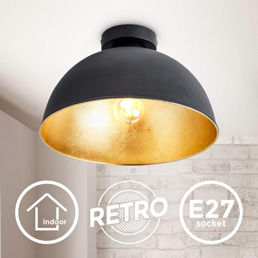 B.K.Licht - Deckenlampe mit E27 Fassung, max. 60 Watt, Vintage Retro, Schwarz-Gold