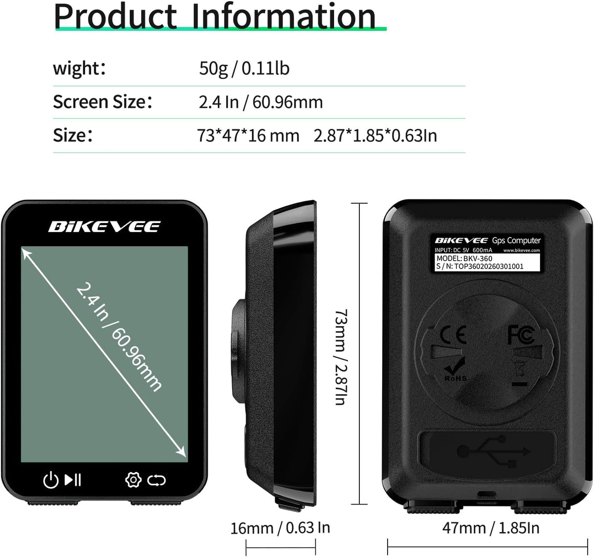 Bikevee GPS Fahrradcomputer Kabellos, 8 Sprachen, Nachtanzeige IPX7 Display