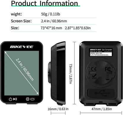 Bikevee GPS Fahrradcomputer Kabellos, 8 Sprachen, Nachtanzeige IPX7 Display