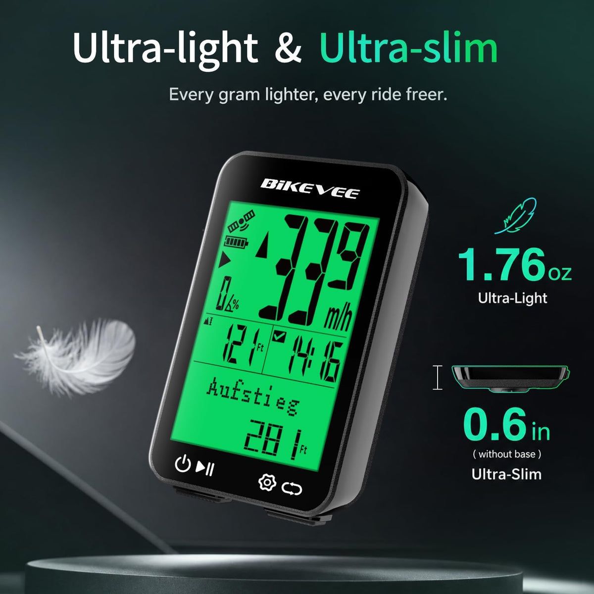 Bikevee GPS Fahrradcomputer Kabellos, 8 Sprachen, Nachtanzeige IPX7 Display