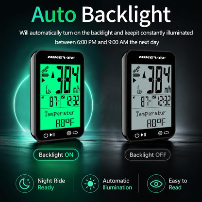 Bikevee GPS Fahrradcomputer Kabellos, 8 Sprachen, Nachtanzeige IPX7 Display