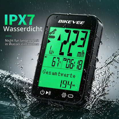 Bikevee GPS Fahrradcomputer Kabellos, 8 Sprachen, Nachtanzeige IPX7 Display