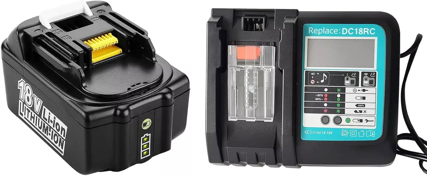 1 x BL1850B Akku (18V 5,0 Ah ) mit Ladegerät DC18RC Ersetzen für Makita Akku BL1850B BL1850 BL1840B BL1840 BL1830B BL1830 BL1850 BL1835 BL1845 BL1815 mit LED-Anzeige