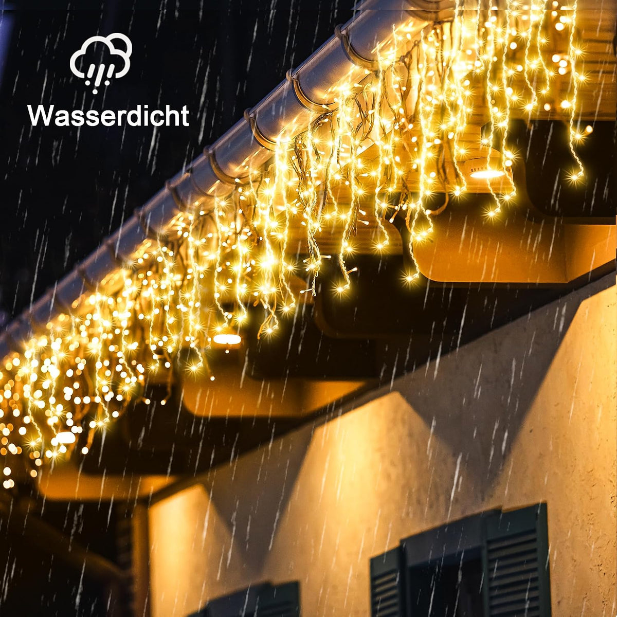 BLOFUN 20M Eisregen Lichterkette Außen IP65 Wasserdicht, Timer, 8 Modi Warmweiß