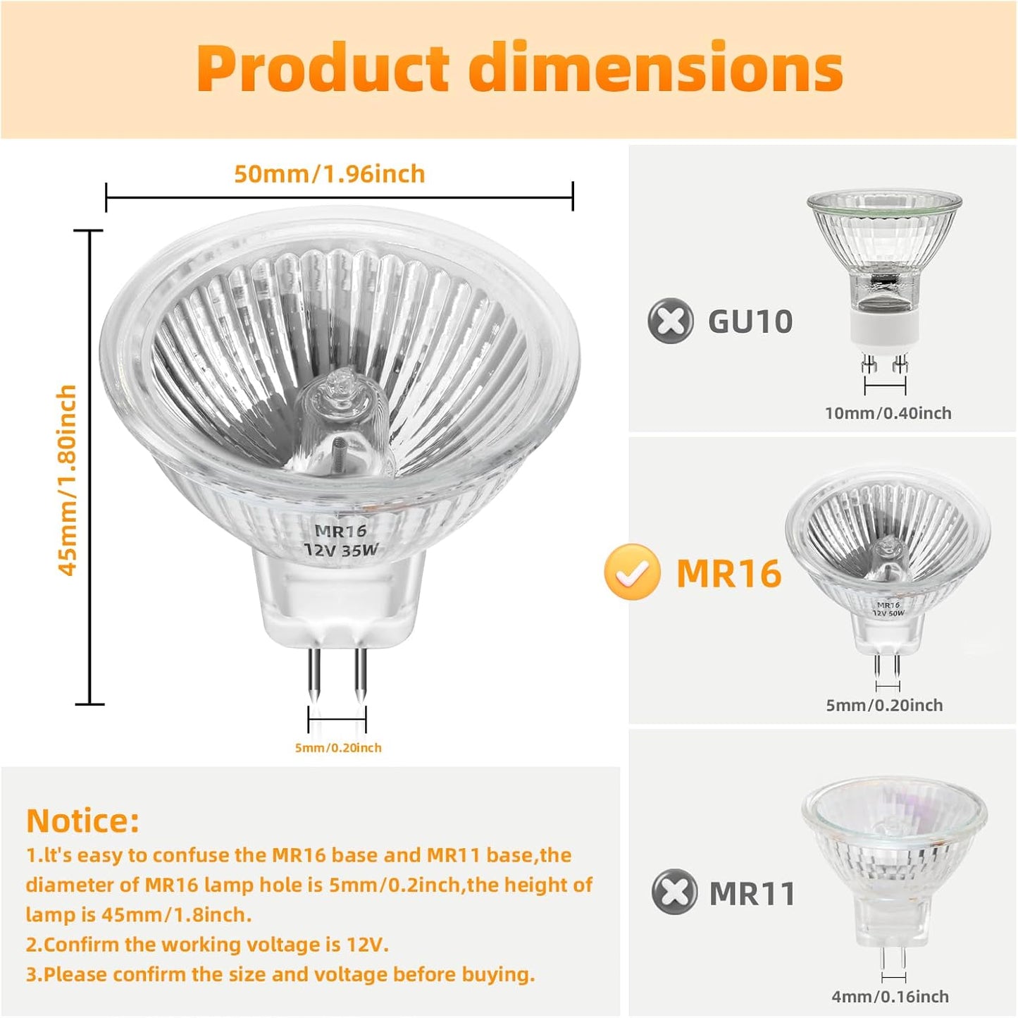12er-Pack MR16 Halogenlampen, 2-polig, GU5.3, 12 V, 35 W, dimmbar, warmweiß (2700 K), 350 lm