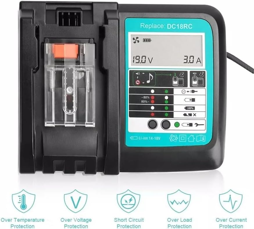 1 x BL1850B Akku (18V 5,0 Ah ) mit Ladegerät DC18RC Ersetzen für Makita Akku BL1850B BL1850 BL1840B BL1840 BL1830B BL1830 BL1850 BL1835 BL1845 BL1815 mit LED-Anzeige