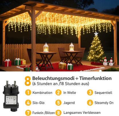 BLOFUN 20M Eisregen Lichterkette Außen IP65 Wasserdicht, Timer, 8 Modi Warmweiß