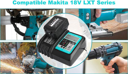 1 x BL1850B Akku (18V 5,0 Ah ) mit Ladegerät DC18RC Ersetzen für Makita Akku BL1850B BL1850 BL1840B BL1840 BL1830B BL1830 BL1850 BL1835 BL1845 BL1815 mit LED-Anzeige