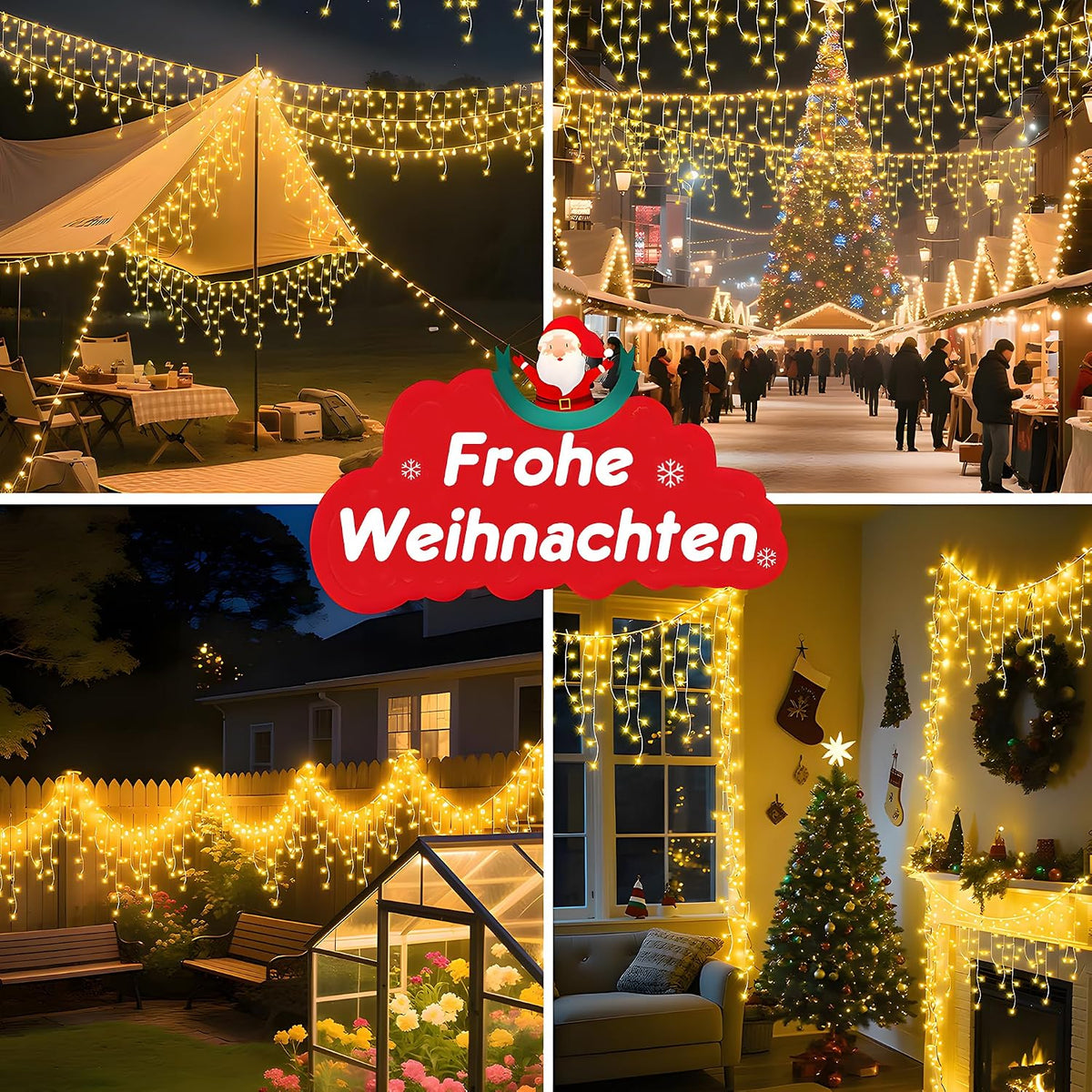 BLOFUN 20M Eisregen Lichterkette Außen IP65 Wasserdicht, Timer, 8 Modi Warmweiß