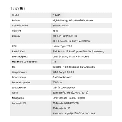 Tablette Blackview Tab 80 4G double SIM Android 13, 10 pouces, 128 Go, 7680 mAh