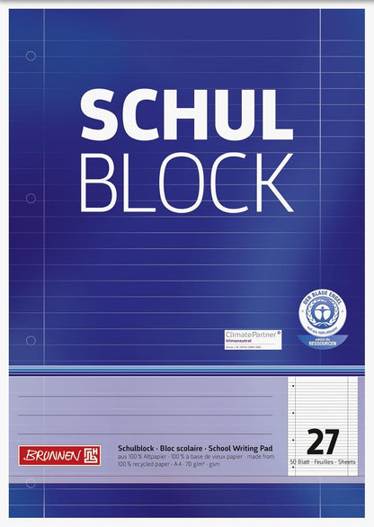 10 X Brunnen 105260701 Recycling-Block (für Schule und Büro DIN A4, 50 Blatt, kopfverleimt)