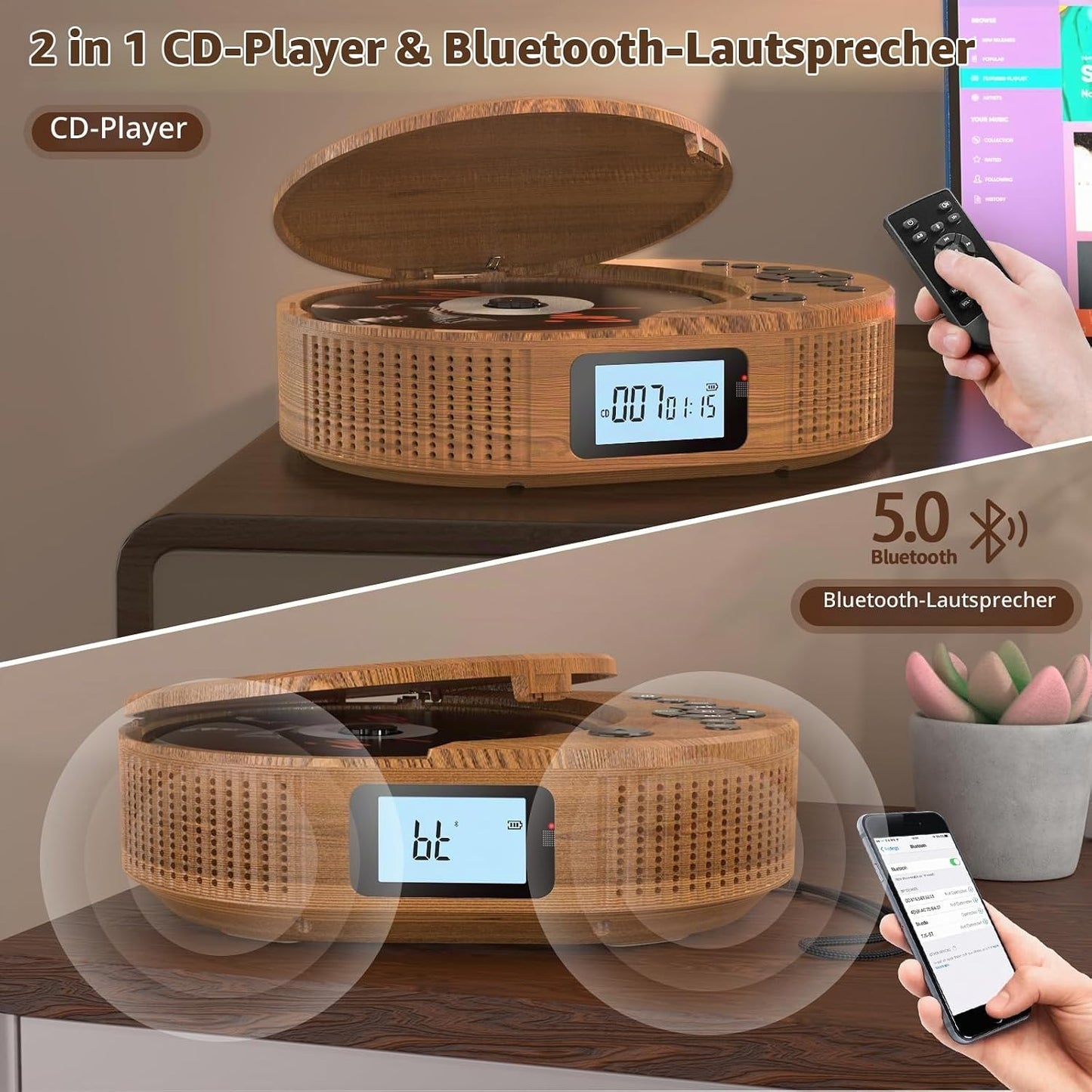 CD Player tragbar mit Bluetooth discman Kinder Lautsprecher Radio Boombox-CD-Player
