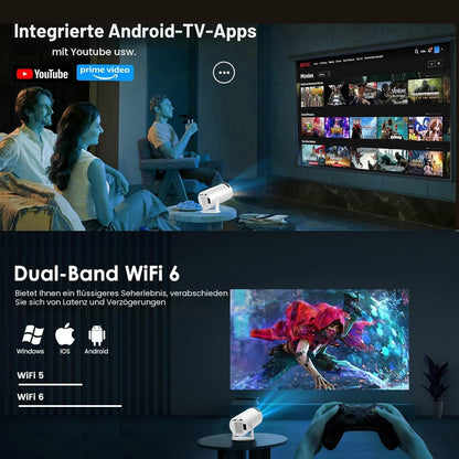 Mini Beamer Unterstützt FHD 4K 1080P, Projektor Tragbarer,WiFi 6, Bluetooth 5.4 Schwarz