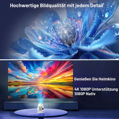 Mini Beamer Unterstützt FHD 4K 1080P, Projektor Tragbarer,WiFi 6, Bluetooth 5.4 Schwarz