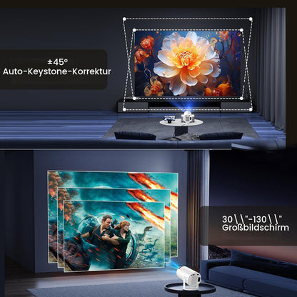 Mini Beamer Unterstützt FHD 4K 1080P, Projektor Tragbarer,WiFi 6, Bluetooth 5.4 Schwarz