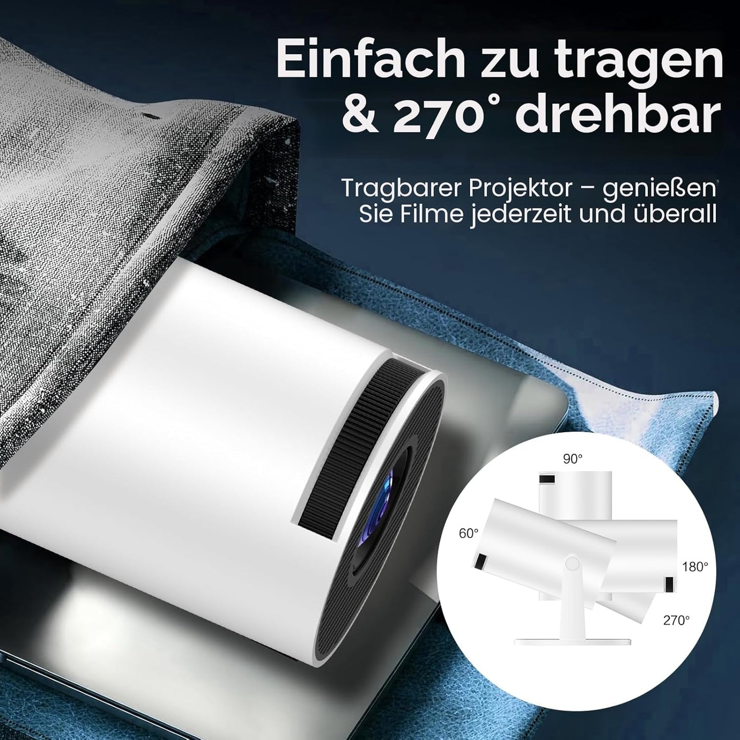Mini Beamer Unterstützt FHD 4K 1080P, Projektor Tragbarer,WiFi 6, Bluetooth 5.4 Schwarz