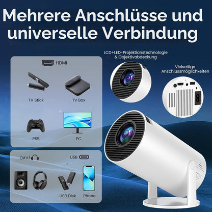 Mini Beamer Unterstützt FHD 4K 1080P, Projektor Tragbarer,WiFi 6, Bluetooth 5.4 Schwarz