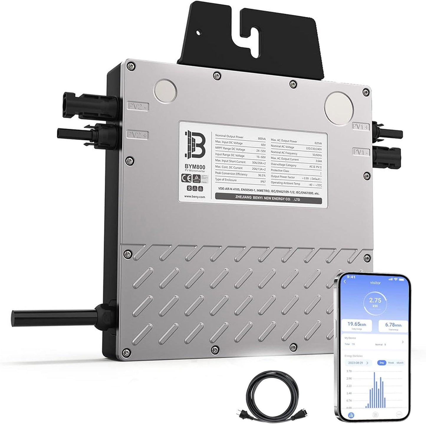 BENY Solar-Mikro-Wechselrichter 800 W, Wechselrichter mit dem Stromnetz,WLAN App