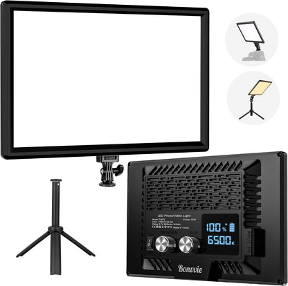 Bonvvie 15W LED Videolicht, Dimmbares 9" Kamera-Leuchte mit Akku 5000 mAh CRI 97+ 3000–6500K