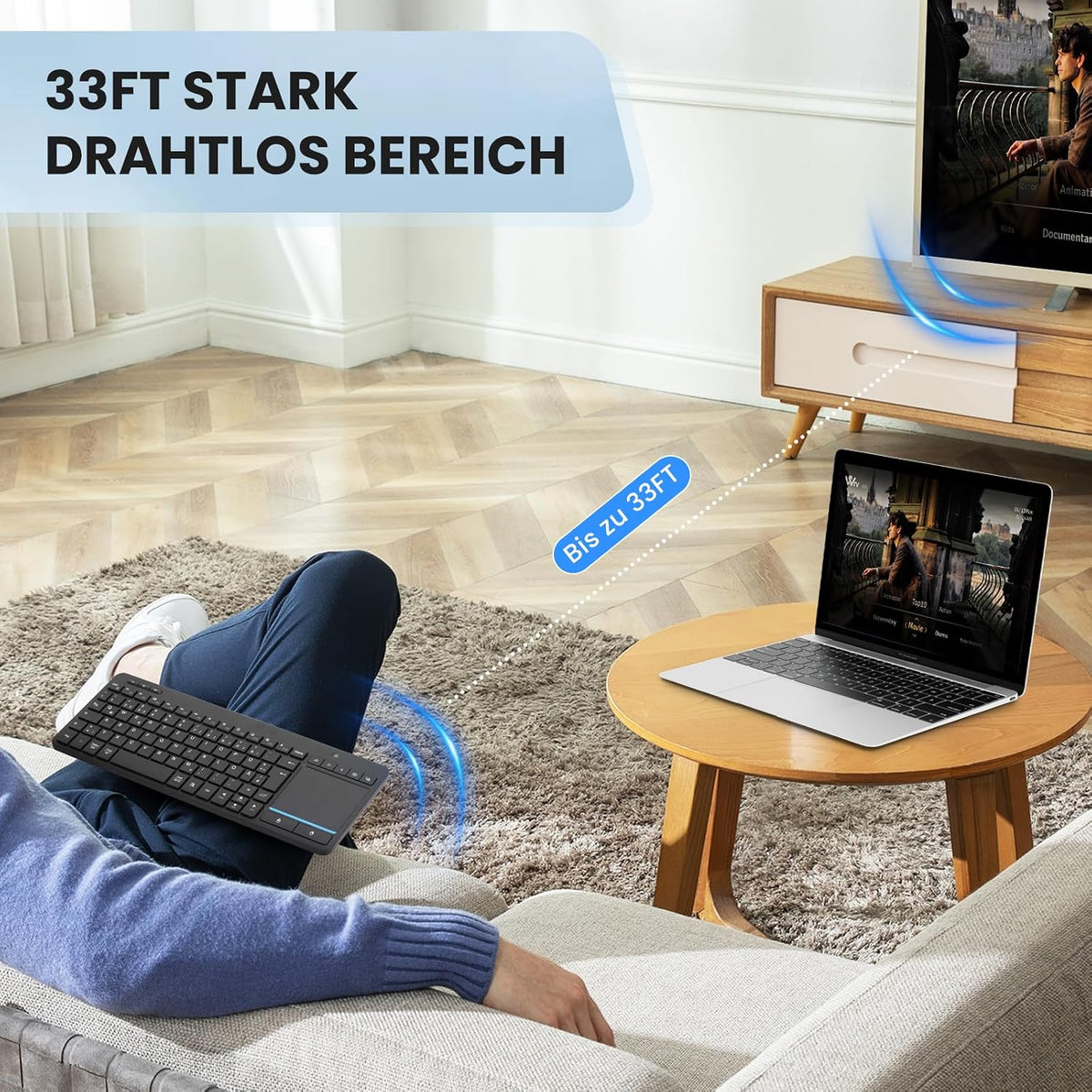 Kabellose Bluetooth-Tastatur mit Touchpad(Dual BT+2.4G USB)mit Touch-Trackpad Schwarz