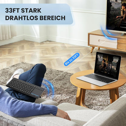 Kabellose Bluetooth-Tastatur mit Touchpad(Dual BT+2.4G USB)mit Touch-Trackpad Schwarz
