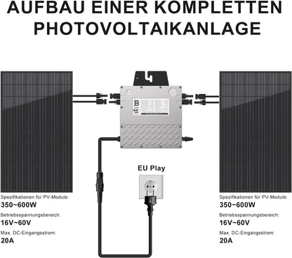 BENY Solar-Mikro-Wechselrichter 800 W, Wechselrichter mit dem Stromnetz,WLAN App