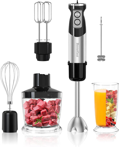 Benefast Elektrische Stabmixer 6 in 1,1000W Stainless Steel Pürierstab Set,