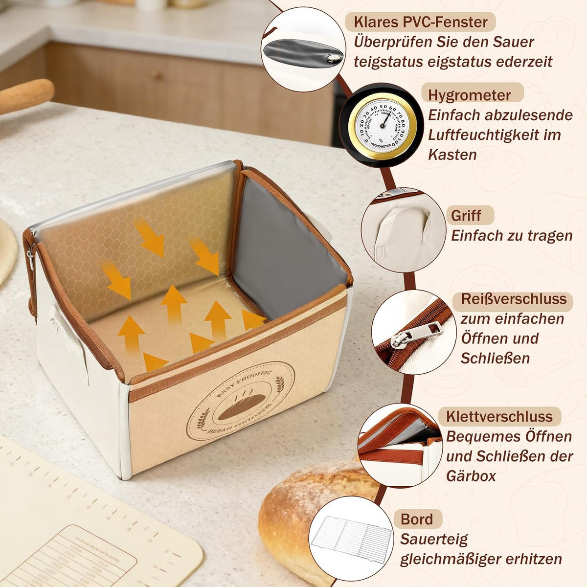 Bourske Brot Gärbox Sauerteig, Dreiseitenheizung mit Thermostat 42L